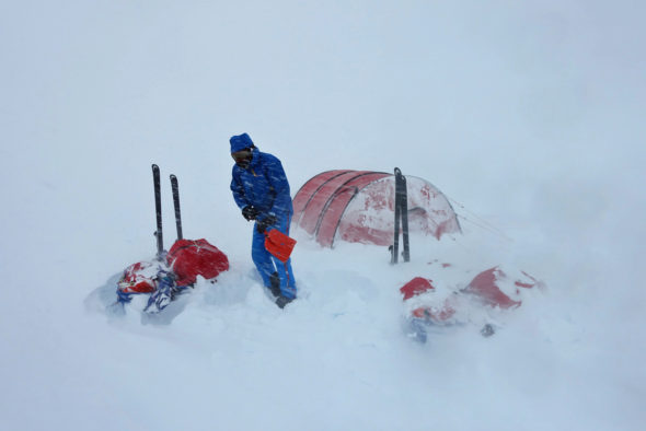 Camping in whiteout conditions on the Greenland ice cap